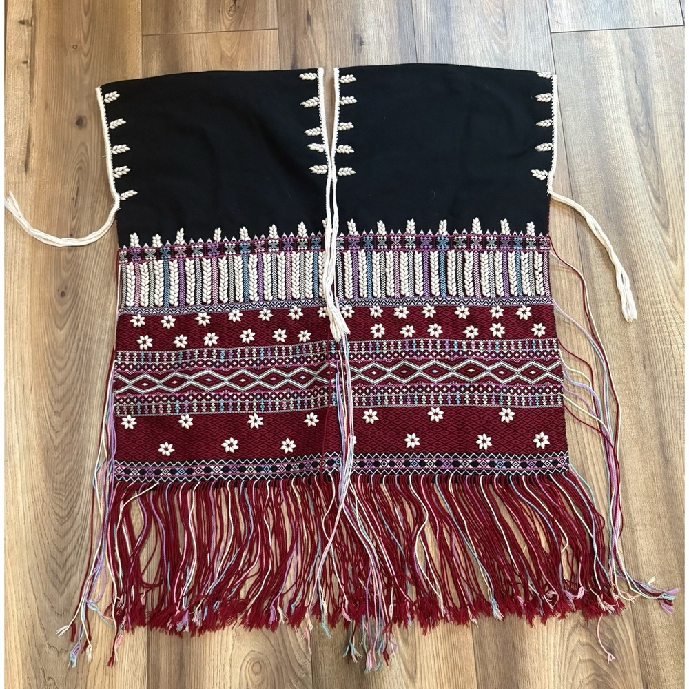 Native American Handmade Embroidered Woven Shirt Style Poncho Shells Fringe‎
